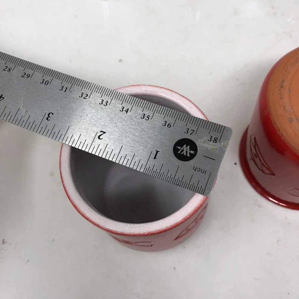 La Fermiere Red Ceramic Yogurt Jars Set of 6 Be Mine Bisou Bisou‎ Valentine